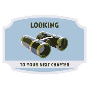 Badge for Looking to Your Next Chapter pathway featuring bionoculars