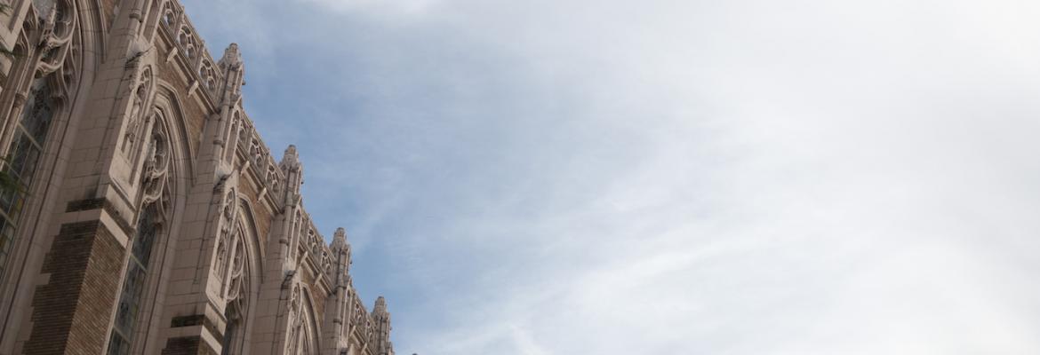 Photo of Suzzallo Library turrets and sky