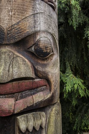 Close up of a story pole/totem pole
