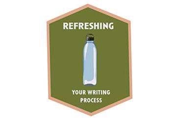 Icon for Writing Resources. A graphic of a water bottle with the text "Refresh Your Writing Process"